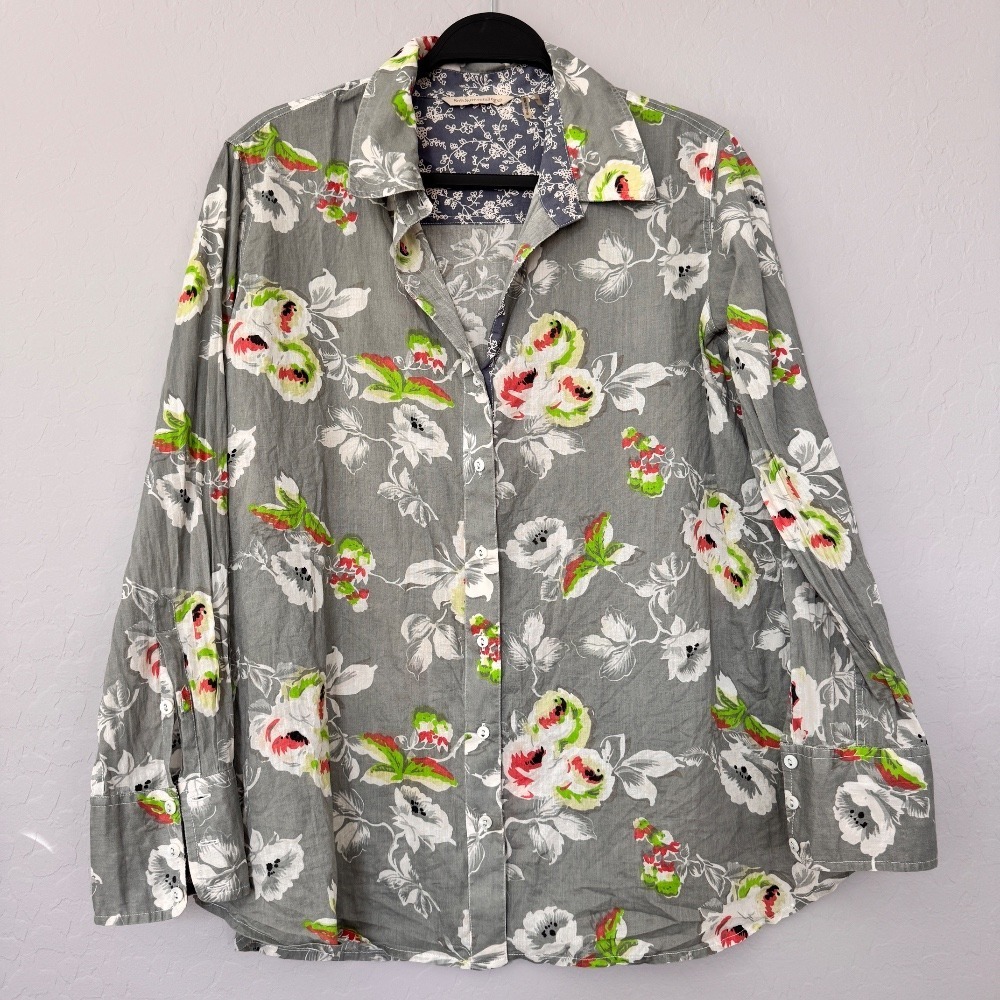 Soft‎ Surroundings Floral Button-Up Long Sleeve Shirt Gray Size M